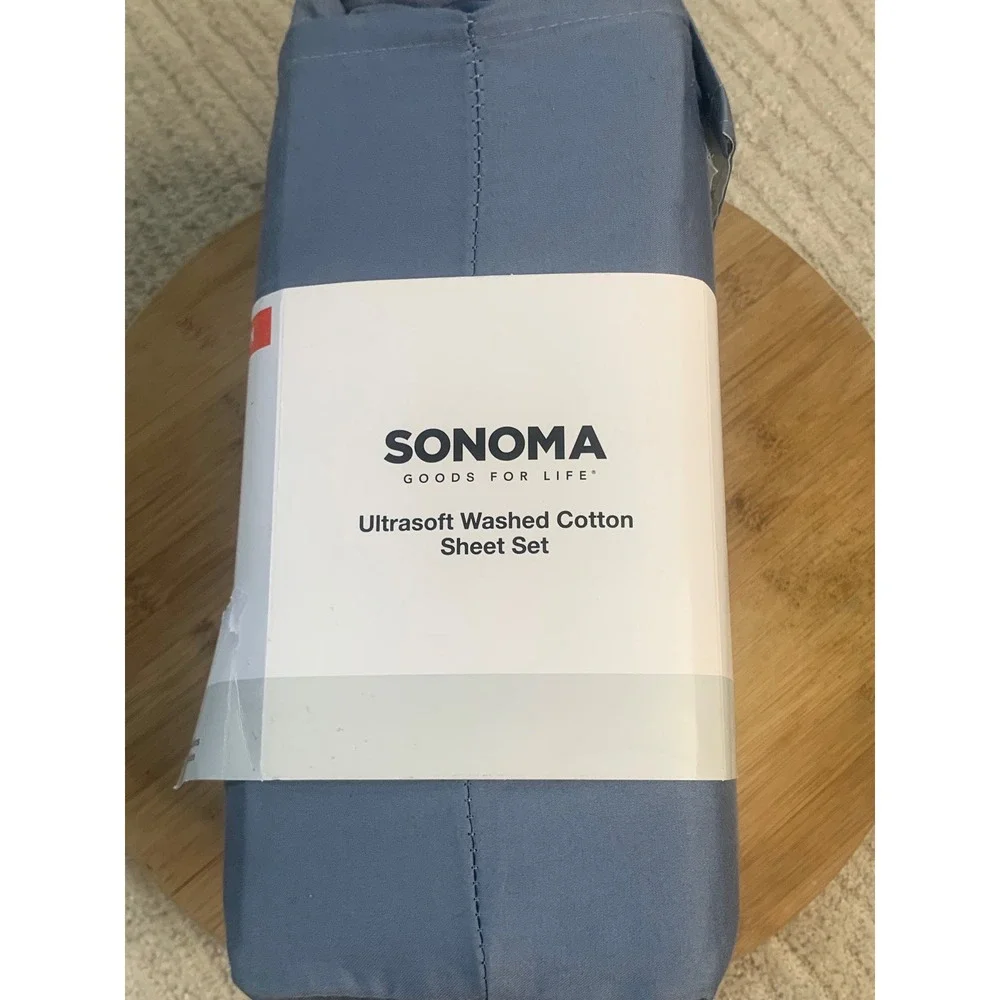 Sonoma Goods For Life Queen Ultrasoft Washed Cotton Sheet Set Infinity Blue 4pc